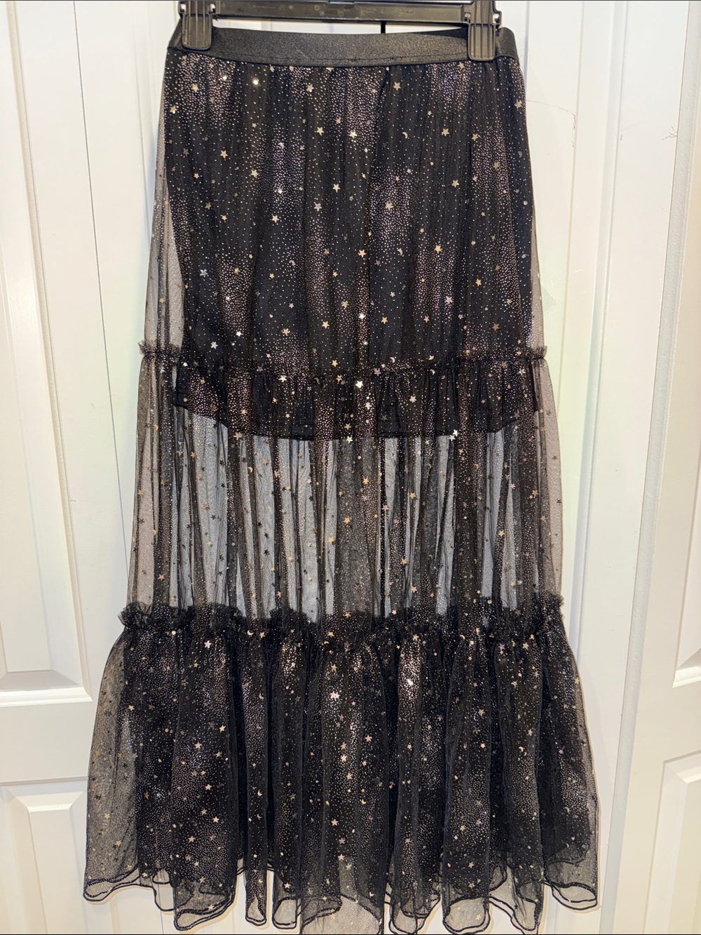 Vici Black Mesh Maxi Skirt with Metallic Star Detail